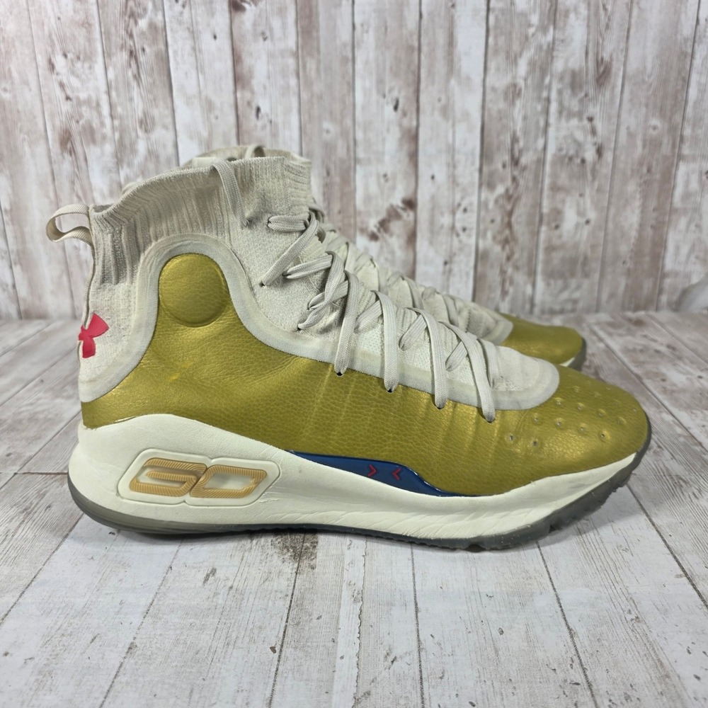 Under Armour Curry 4 Gold Cream Red Basketball Shoes 1298306-301 Mens 11